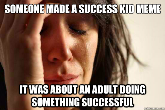 Someone made a success kid meme  It was about an adult doing something successful  First World Problems
