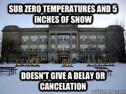 Sub zero temperatures and 5 inches of snow Doesn't give a delay or cancelation  