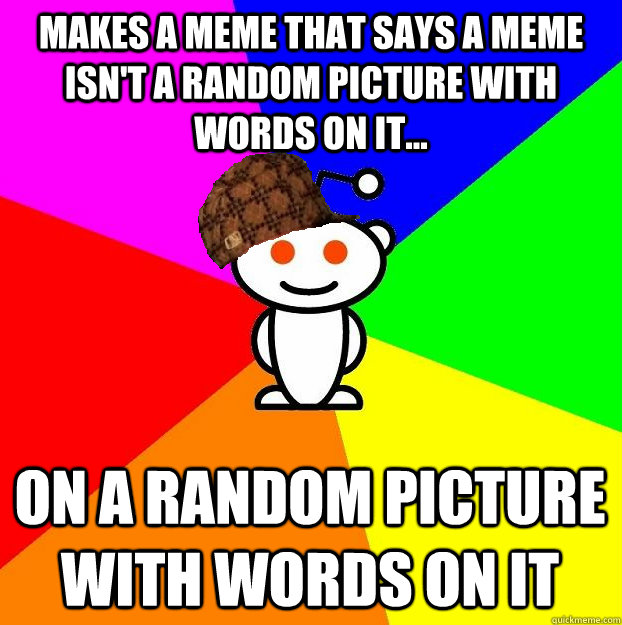 makes a meme that says a meme isn't a random picture with words on it... on a random picture with words on it  Scumbag Redditor