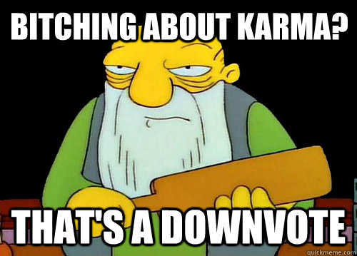 Bitching about karma? That's a downvote - Bitching about karma? That's a downvote  Thats a paddlin