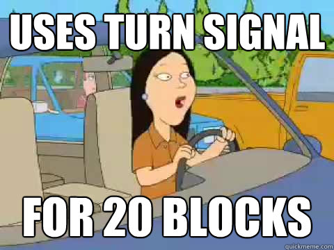 uses turn signal for 20 blocks - uses turn signal for 20 blocks  Asian Driver