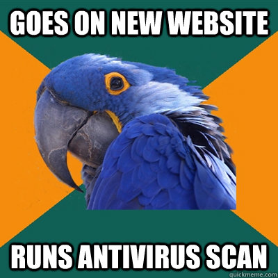 Goes on new website Runs antivirus scan  Paranoid Parrot