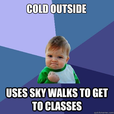 cold outside uses sky walks to get to classes  Success Kid