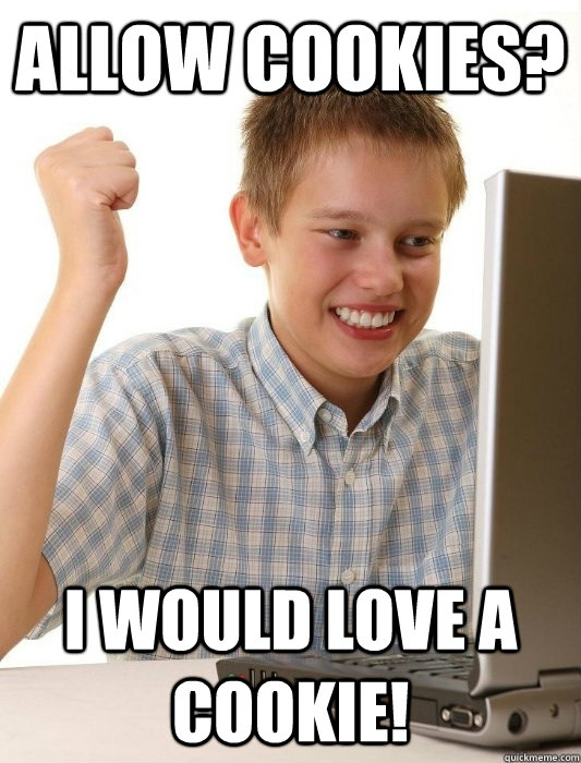 Allow cookies? I would love a cookie!  First Day on the Internet Kid