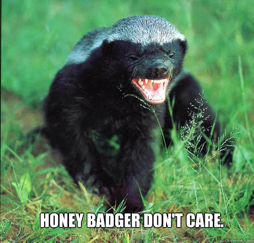 
 Honey Badger don't care.
  Honey Badger