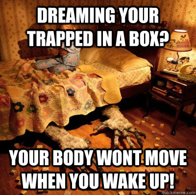 DREAming your trapped in a box? your body wont move when you wake up!  