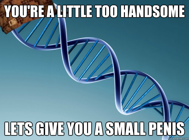 You're a little too handsome Lets give you a small penis  Scumbag Genetics