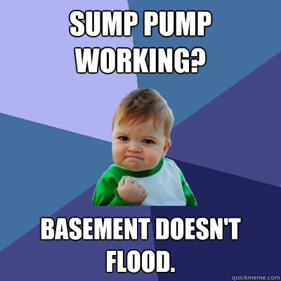Sump pump working? Basement doesn't flood.  Success Kid