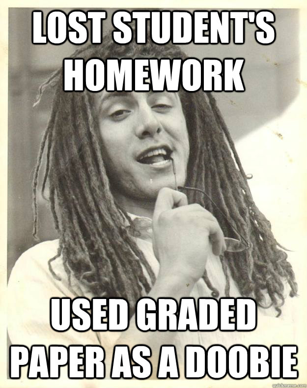 Lost student's homework Used graded paper as a doobie  Professor Dread