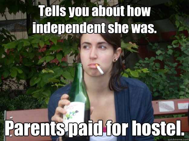 Tells you about how independent she was. Parents paid for hostel.   Study Abroad Bitch