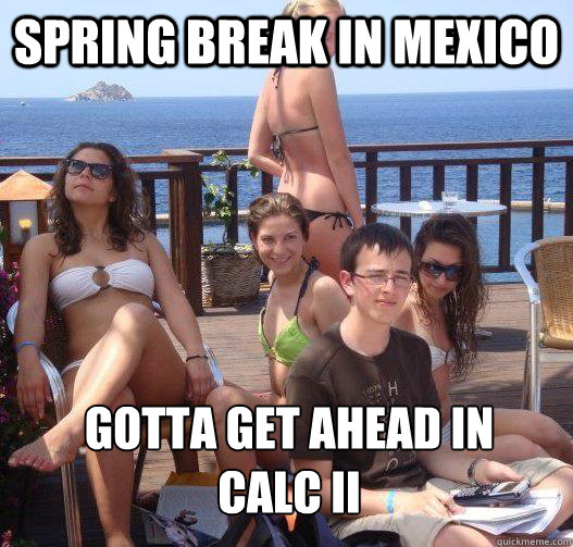 Spring break in mexico gotta get ahead in 
calc ii  Priority Peter