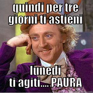 QUINDI PER TRE GIORNI TI ASTIENI LUNEDÌ TI AGITI.... PAURA Condescending Wonka