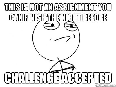 This is not an assignment you can finish the night before CHALLENGE ACCEPTED  Assignment