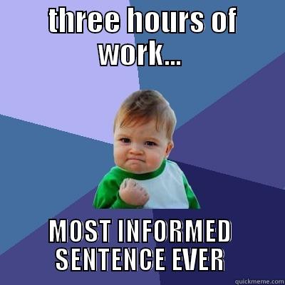  THREE HOURS OF WORK... MOST INFORMED SENTENCE EVER Success Kid