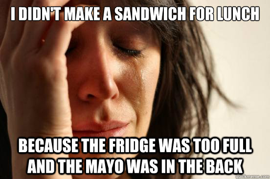 I didn't make a sandwich for lunch because the fridge was too full and the mayo was in the back  First World Problems