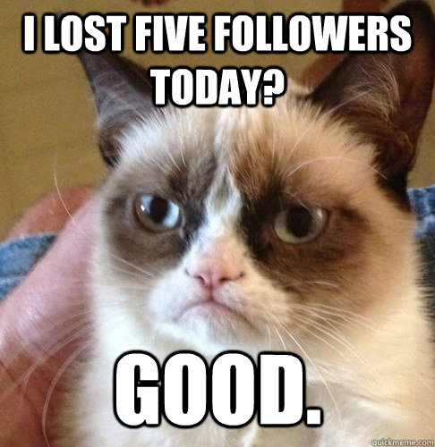 I lost five followers today? Good. - I lost five followers today? Good.  Happy Birthday Angry Cat