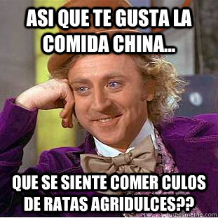 asi que te gusta la comida china... que se siente comer culos de ratas agridulces?? - asi que te gusta la comida china... que se siente comer culos de ratas agridulces??  Condescending Wonka