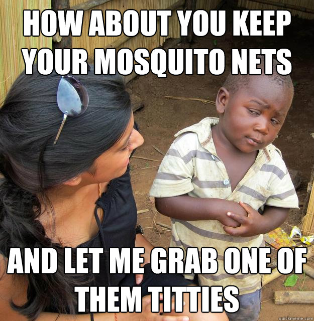 How about you keep your mosquito nets And let me grab one of them titties  Skeptical Third World Child