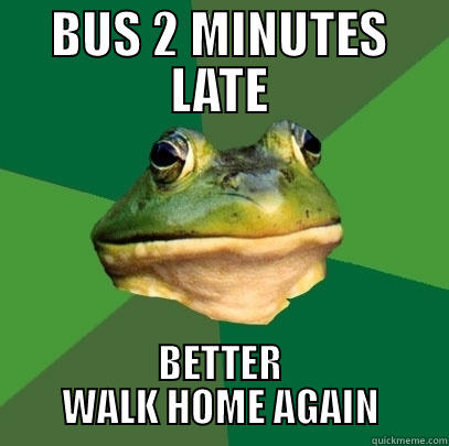 BUS 2 MINUTES LATE BETTER WALK HOME AGAIN Foul Bachelor Frog