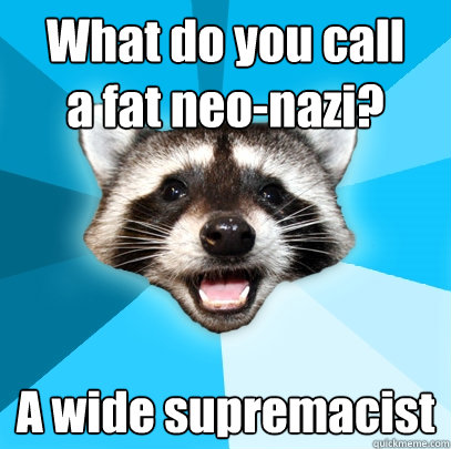 What do you call 
a fat neo-nazi? A wide supremacist  Lame Pun Coon