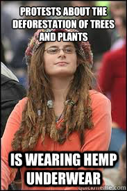 Protests about the deforestation of trees and plants Is wearing hemp underwear   Collage liberal