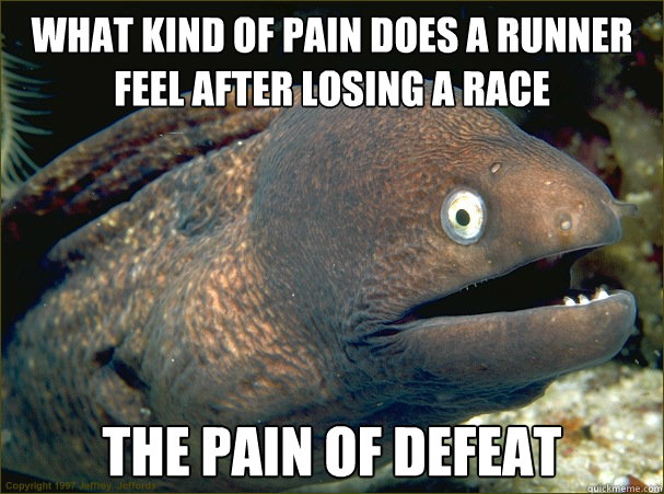 What kind of pain does a runner feel after losing a race The pain of defeat - What kind of pain does a runner feel after losing a race The pain of defeat  Bad Joke Eel