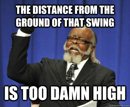The distance from the ground of that swing IS TOO DAMN HIGH  Too Damn High