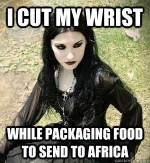 I cut my wrist while packaging food to send to africa - I cut my wrist while packaging food to send to africa  Misunderstood Goth