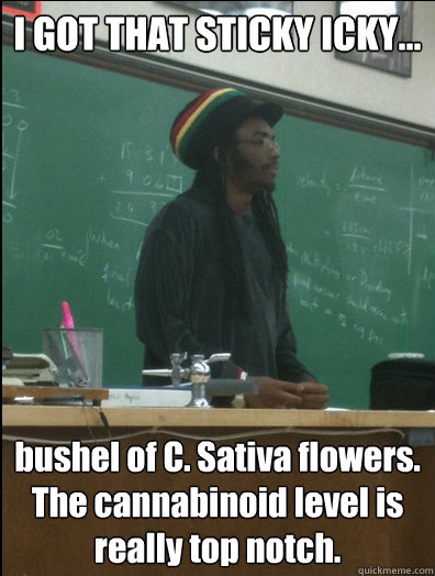 I GOT THAT STICKY ICKY... bushel of C. Sativa flowers. The cannabinoid level is really top notch. - I GOT THAT STICKY ICKY... bushel of C. Sativa flowers. The cannabinoid level is really top notch.  Rasta Science Teacher