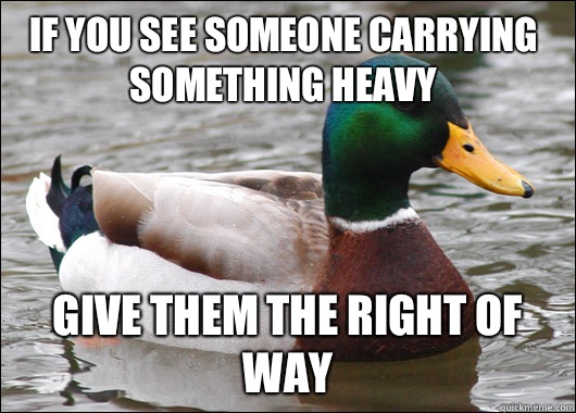 if you see someone carrying something heavy Give them the right of way  Actual Advice Mallard