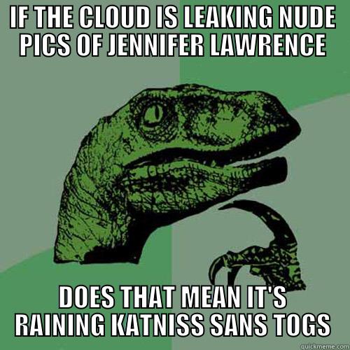 IF THE CLOUD IS LEAKING NUDE PICS OF JENNIFER LAWRENCE DOES THAT MEAN IT'S RAINING KATNISS SANS TOGS Philosoraptor