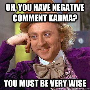 Oh, you have negative comment karma? You must be very wise  Condescending Wonka