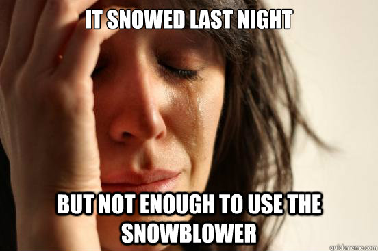 It snowed last night But not enough to use the snowblower  First World Problems