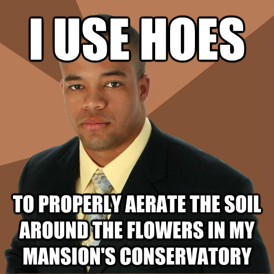I USE HOES TO PROPERLY AERATE THE SOIL AROUND THE FLOWERS IN MY MANSION'S CONSERVATORY  Successful Black Man Meth
