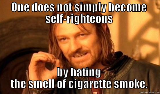 ONE DOES NOT SIMPLY BECOME SELF-RIGHTEOUS BY HATING THE SMELL OF CIGARETTE SMOKE. Boromir