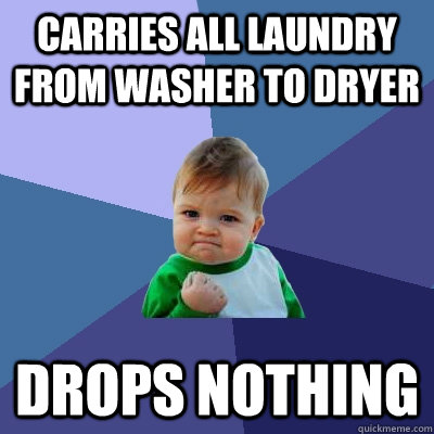 carries all laundry from washer to dryer drops nothing  Success Kid