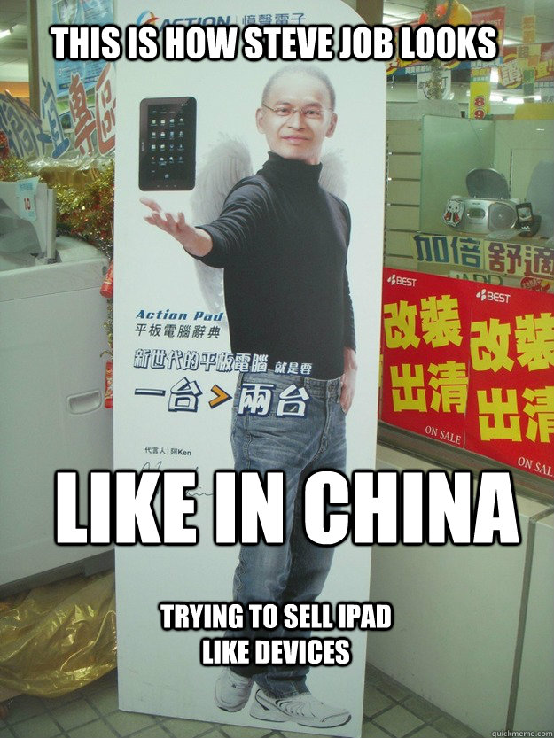 THis is how steve job looks  like in china trying to sell ipad like devices  
