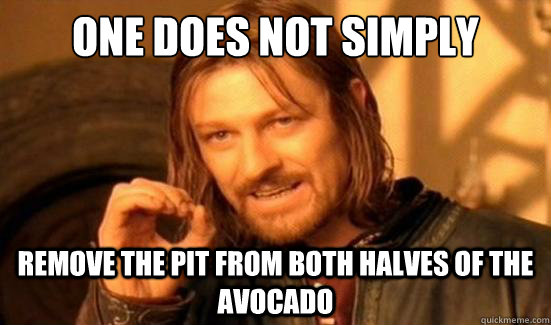 One Does Not Simply Remove the pit from both halves of the avocado  Boromir