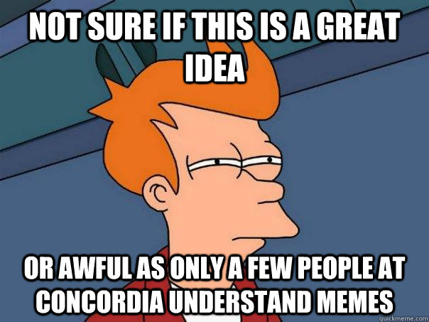 Not sure if this is a great idea Or awful as only a few people at Concordia understand memes - Not sure if this is a great idea Or awful as only a few people at Concordia understand memes  Futurama Fry