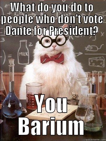 WHAT DO YOU DO TO PEOPLE WHO DON'T VOTE DANTE FOR PRESIDENT? YOU BARIUM Chemistry Cat