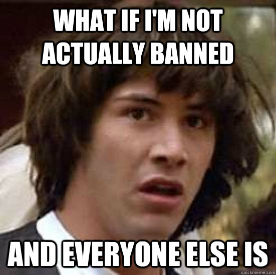 What if I'm not actually banned And everyone else is  conspiracy keanu