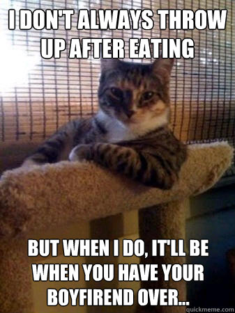 I don't always throw up after eating but when I do, it'll be when you have your boyfirend over...  The Most Interesting Cat in the World