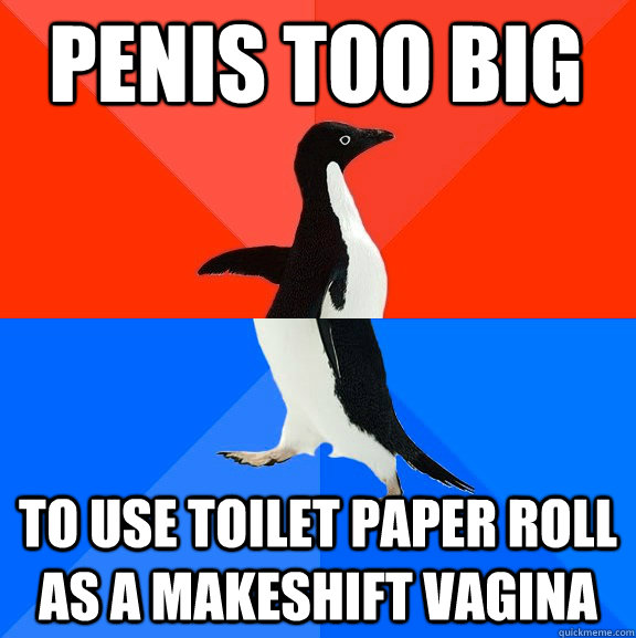 Penis too big to use toilet paper roll as a makeshift vagina  Socially Awesome Awkward Penguin