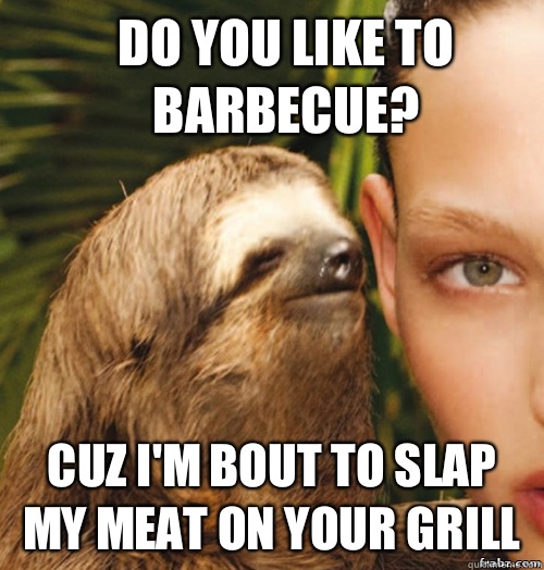 Do you like to barbecue? Cuz I'm bout to slap my meat on your grill  rape sloth