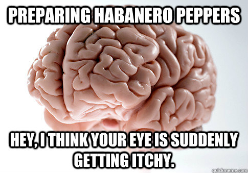 Preparing habanero peppers Hey, I think your eye is suddenly getting itchy.  Scumbag Brain