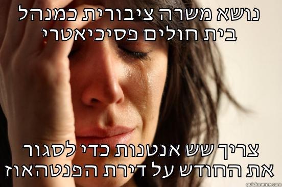נושא משרה ציבורית כמנהל בית חולים פסיכיאטרי  צריך שש אנטנות כדי לסגור את החודש על דירת הפנטהאוז First World Problems