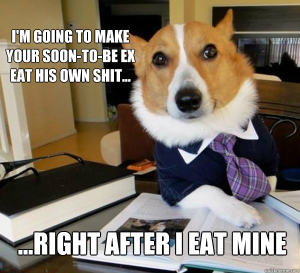 i'm going to make your soon-to-be ex eat his own shit... ...right after i eat mine  Lawyer Dog