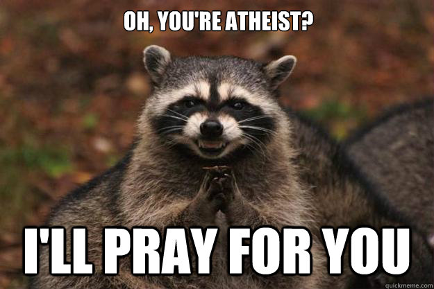 Oh, you're atheist? I'll pray for you - Oh, you're atheist? I'll pray for you  Evil Plotting Raccoon