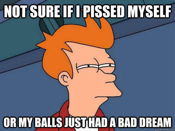 not sure if i pissed myself Or my balls just had a bad dream  Futurama Fry