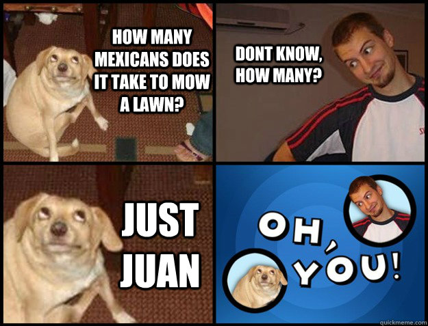 How many mexicans does it take to mow a lawn? Dont know, how many? Just juan - How many mexicans does it take to mow a lawn? Dont know, how many? Just juan  Misc